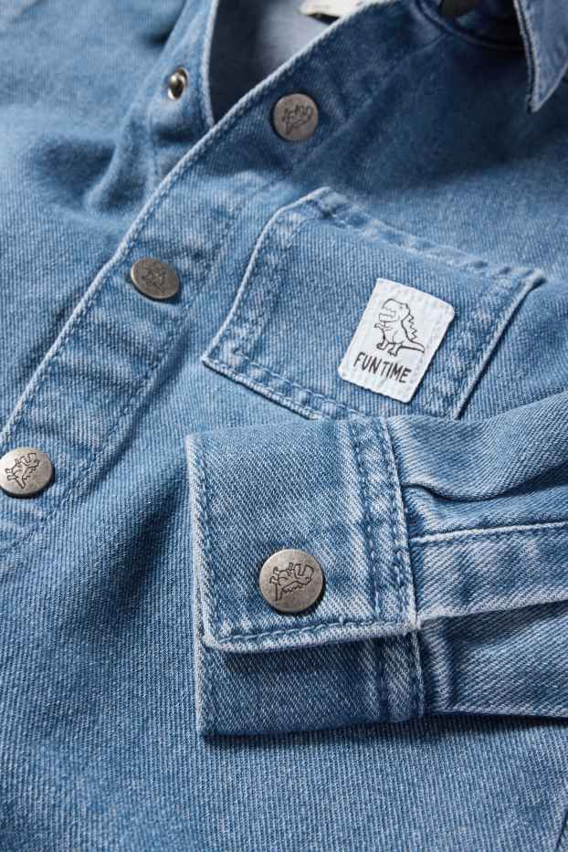 Kinderen: jongens - Dinosaurus - spijkerblouse - jeansblauw