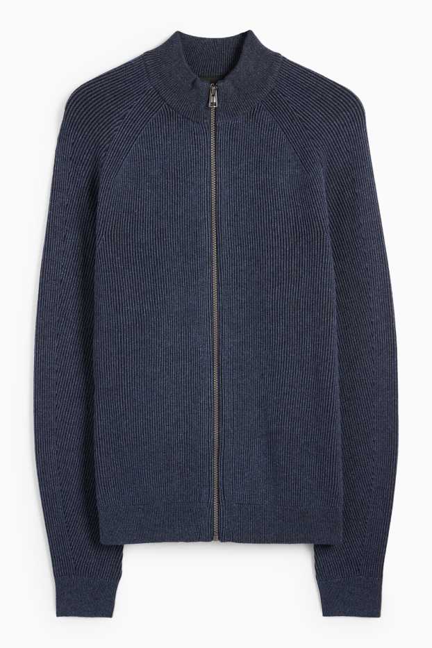 Hommes - Gilet en maille - finition côtelée - bleu foncé