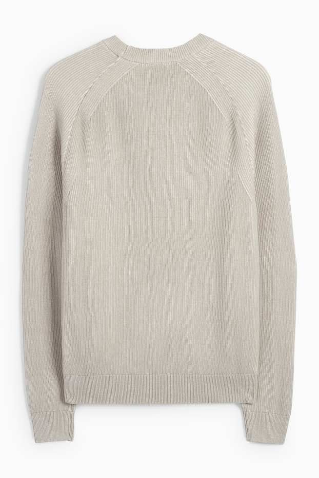 Herren - Pullover - gerippt - hellgrau