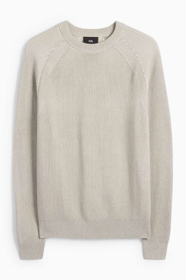 Herren - Pullover - gerippt - hellgrau