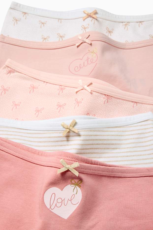 Children Girls - Multipack of 5 - bow and heart - shorts - pink