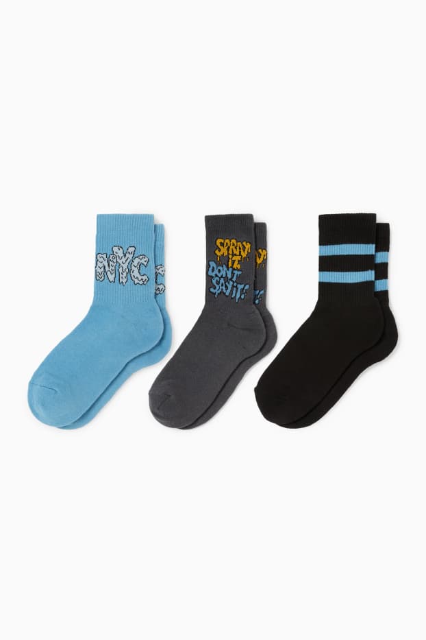 Kinder Jungen - Multipack 3er - Graffiti - Tennissocken mit Motiv - türkis