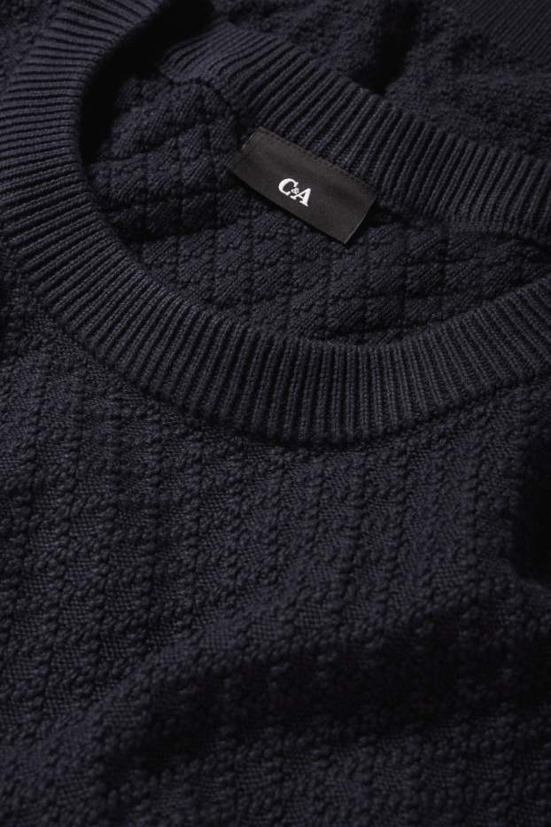 Men - Jumper - textured - dark blue