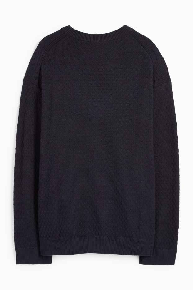 Men - Jumper - textured - dark blue