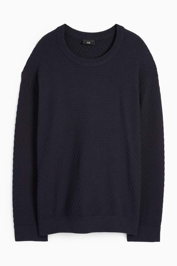 Men - Jumper - textured - dark blue