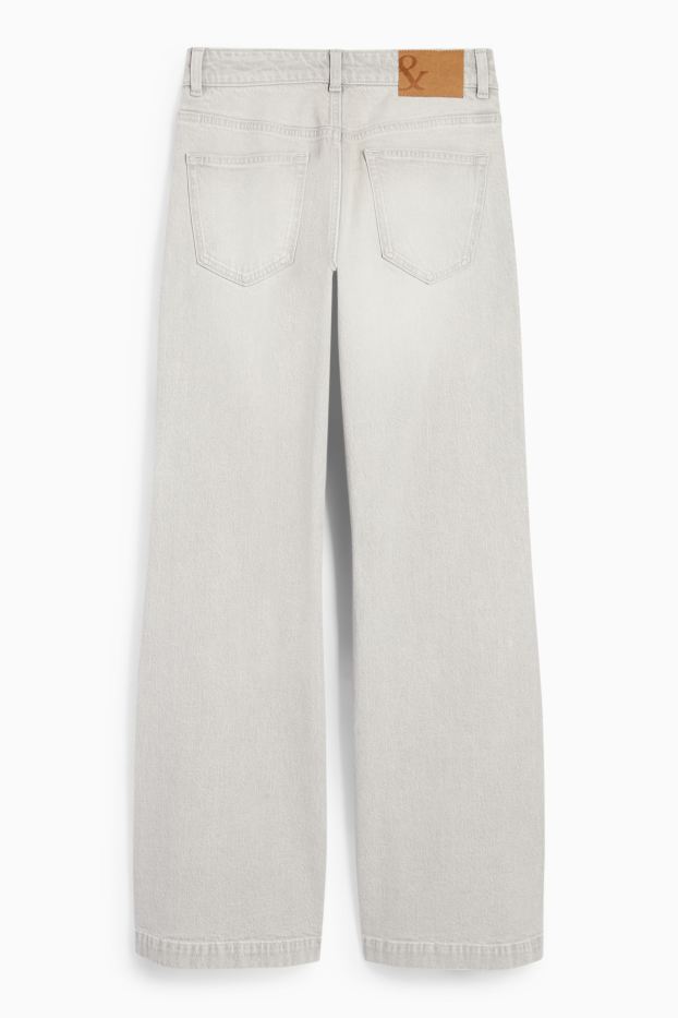 Women - Loose flared jeans - mid-rise waist - denim-light gray
