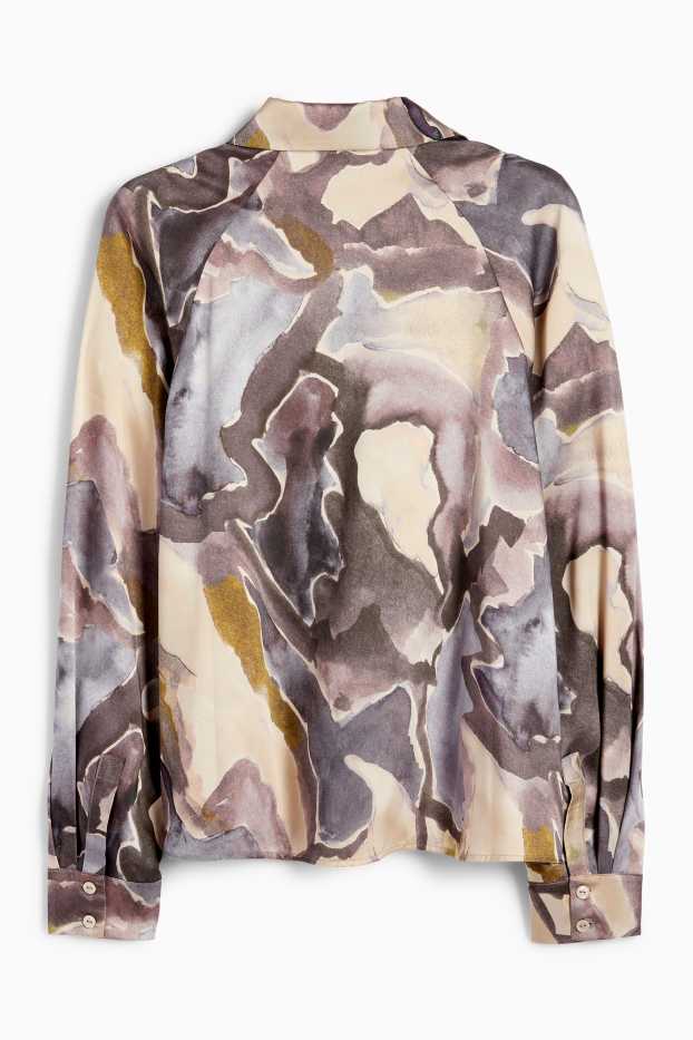 Dames - Satijnen blouse - met patroon - beige