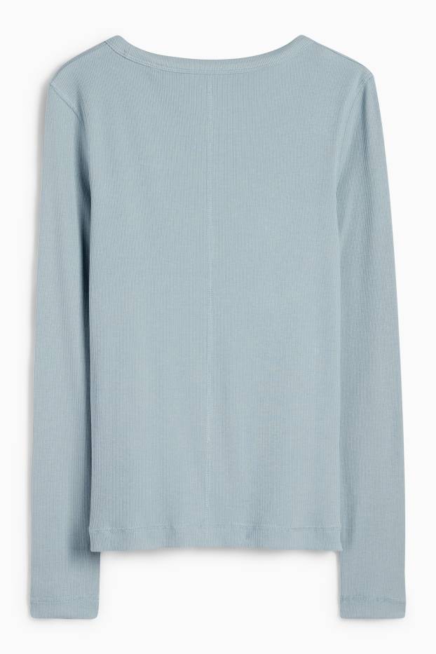 Damen - Langarmshirt - gerippt - hellblau
