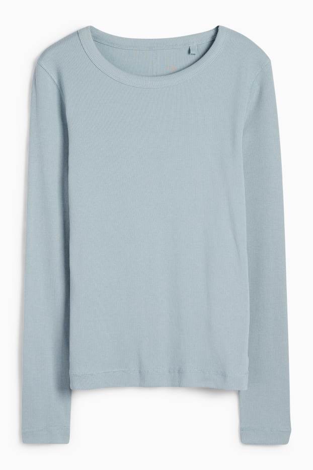 Damen - Langarmshirt - gerippt - hellblau