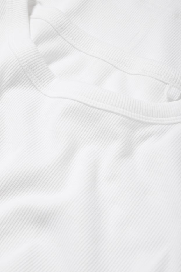 Femmes - Haut à manches longues - finition côtelée - blanc