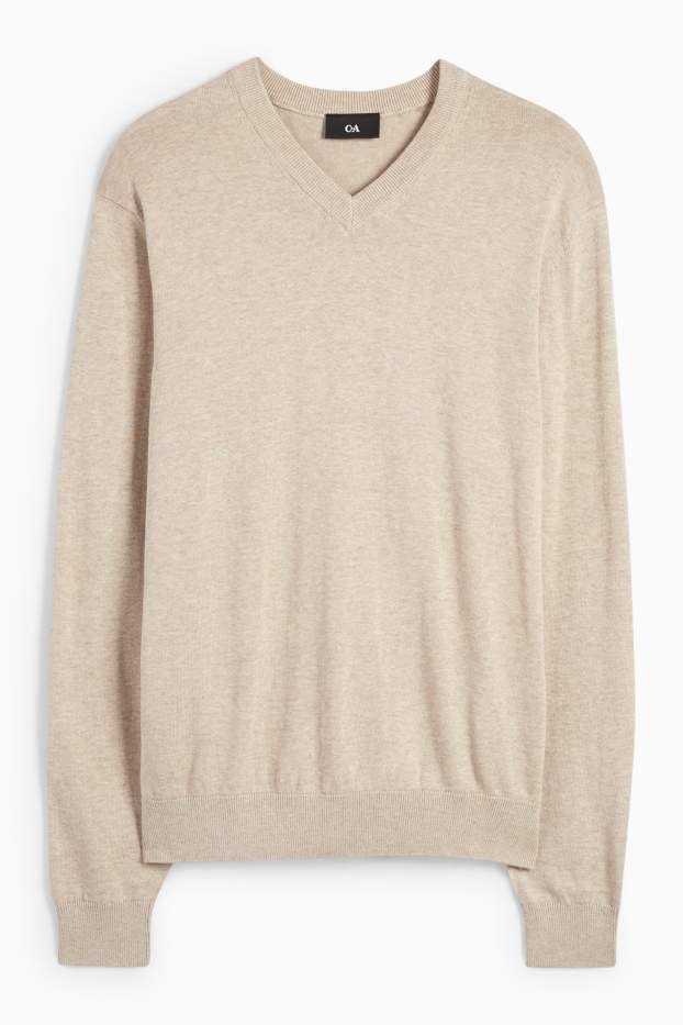 Hommes - Pull en maille fine - beige clair