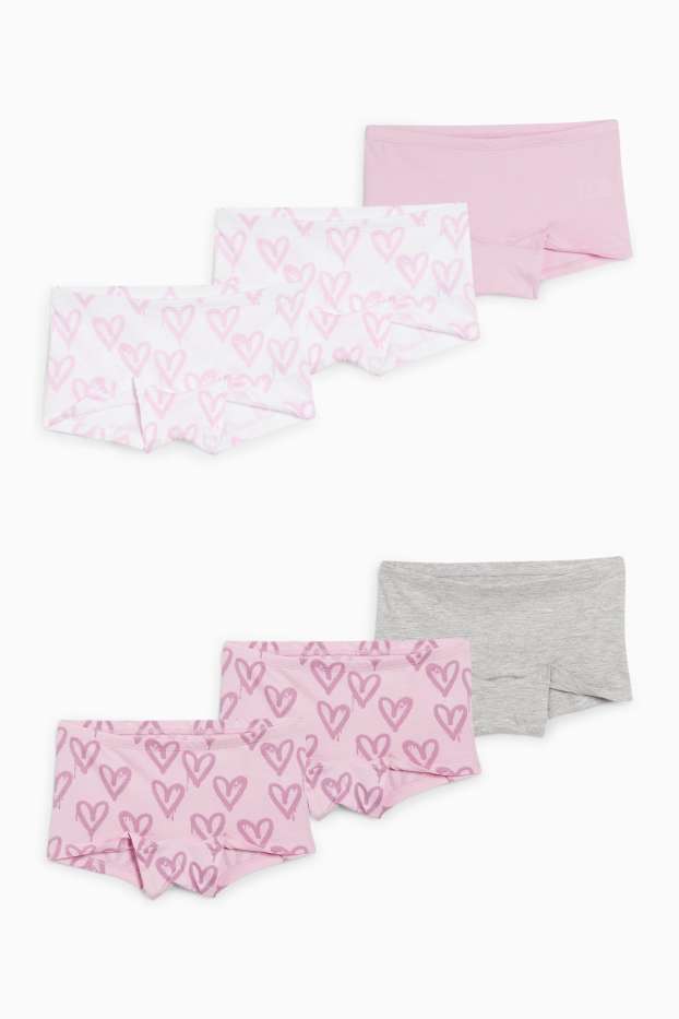 Children Girls - Multipack of 6 - heart - shorts - rose