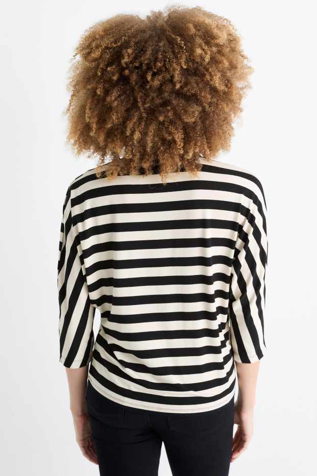 Women - Long sleeve top - striped - black / beige