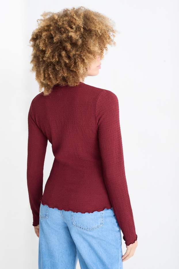 Damen - Langarmshirt - strukturiert - dunkelrot