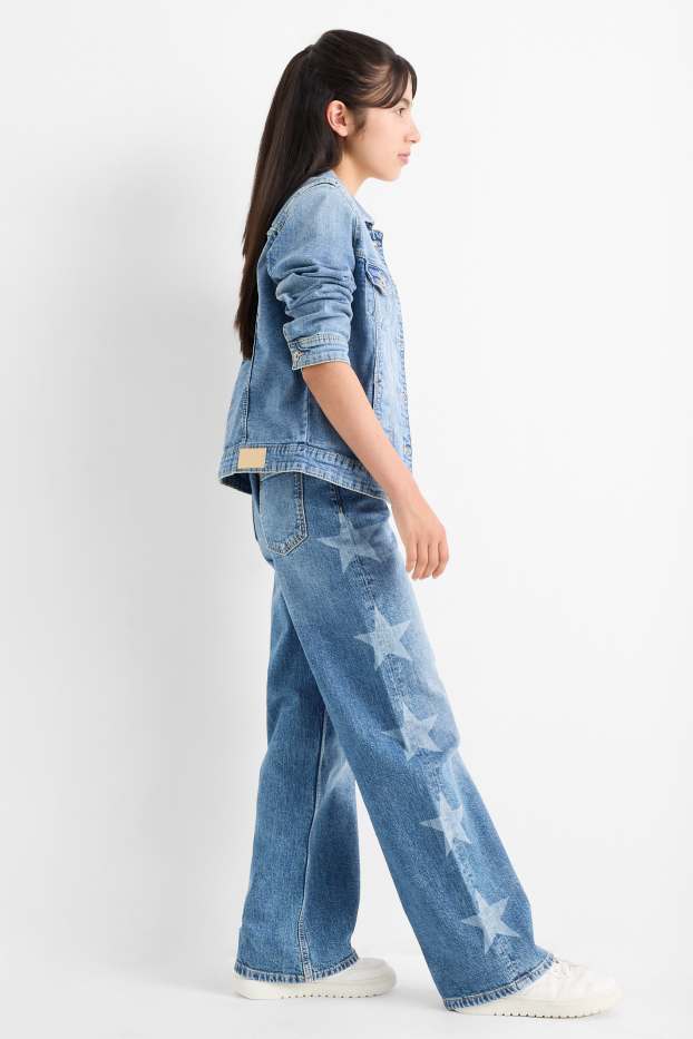 Dzieci dziewczynki - Gwiazda - wide leg jeans - dżins-niebieski