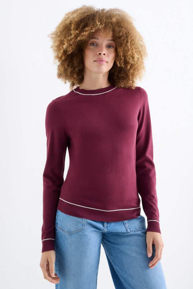 Damen - Feinstrick-Pullover - bordeaux