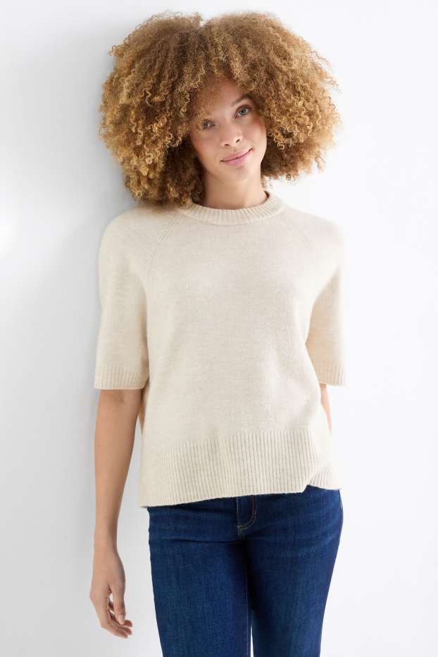 Women - Knitted jumper - short sleeve - cremewhite