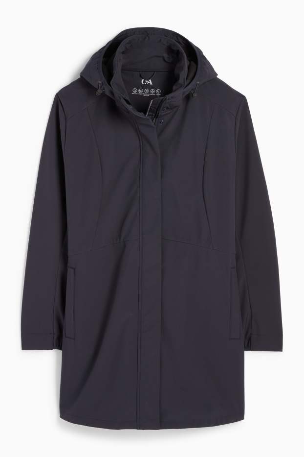 Dames - Softshellmantel met capuchon - waterafstotend - 4 Way Stretch - donkerblauw