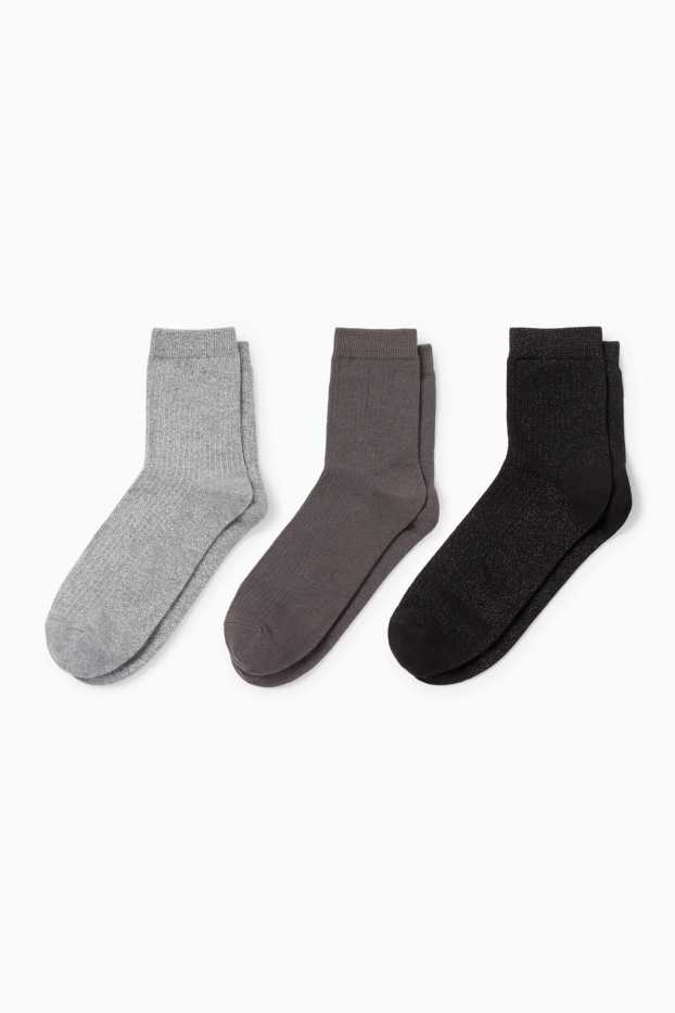 Femmes - Lot de 3 paires - chaussettes - côtelées - gris / noir