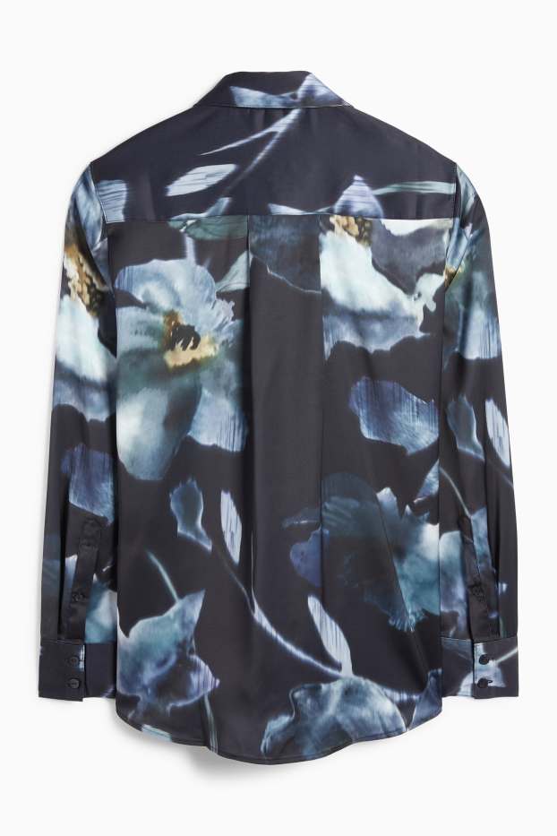 Women - Satin blouse - floral - beige / blue