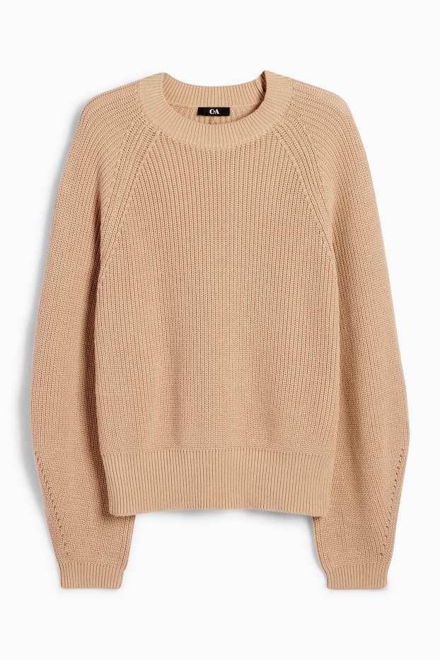 Dames - Trui - geribd - beige