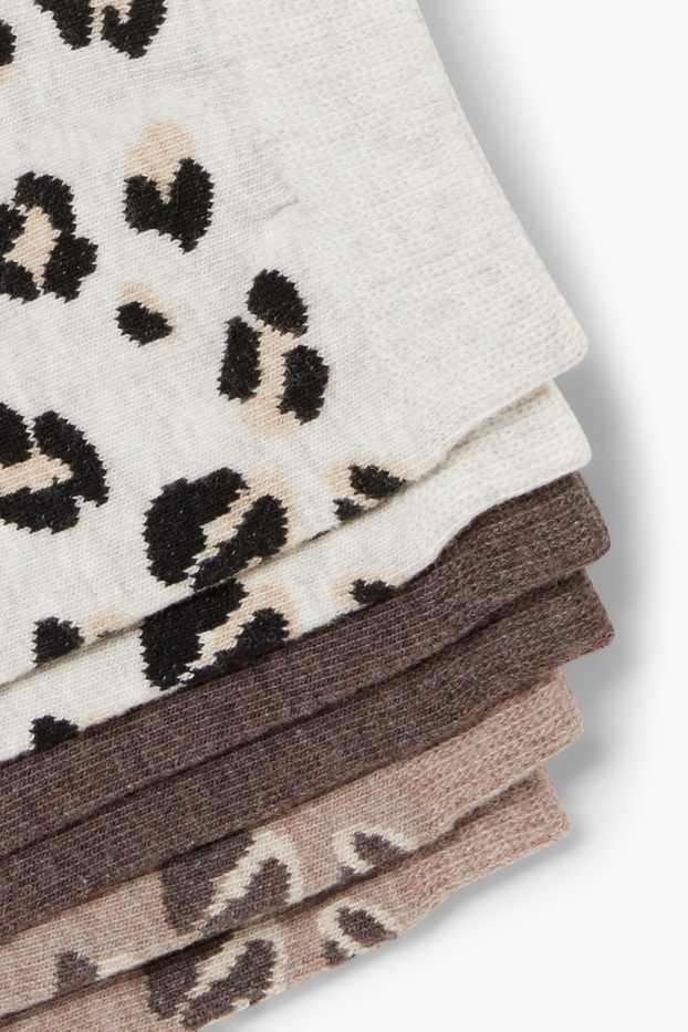 Women - Multipack of 3 - socks with motif - leopard print - brown / beige