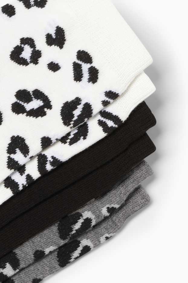 Women - Multipack of 3 - socks with motif - leopard print - gray / black