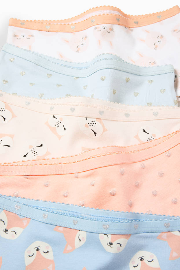 Children Girls - Multipack of 5 - woodland animals and hearts - shorts - rose / blue