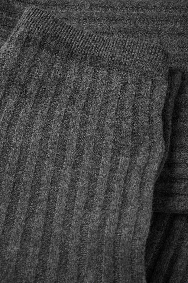 Women - Knitted trousers - mid-rise waist - ribbed - dark gray