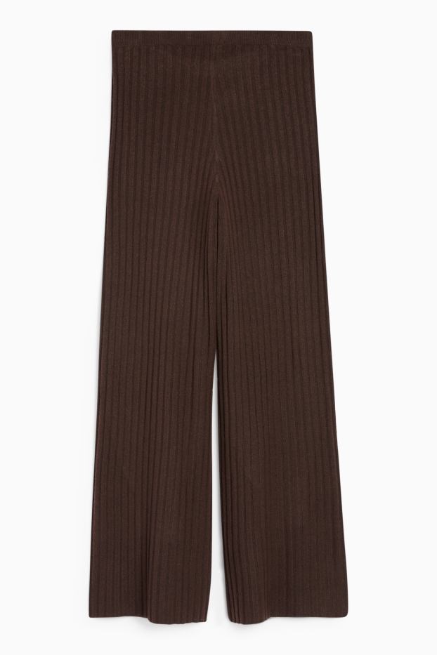 Mujer - Pantalón de punto - high waist - de canalé - marrón oscuro
