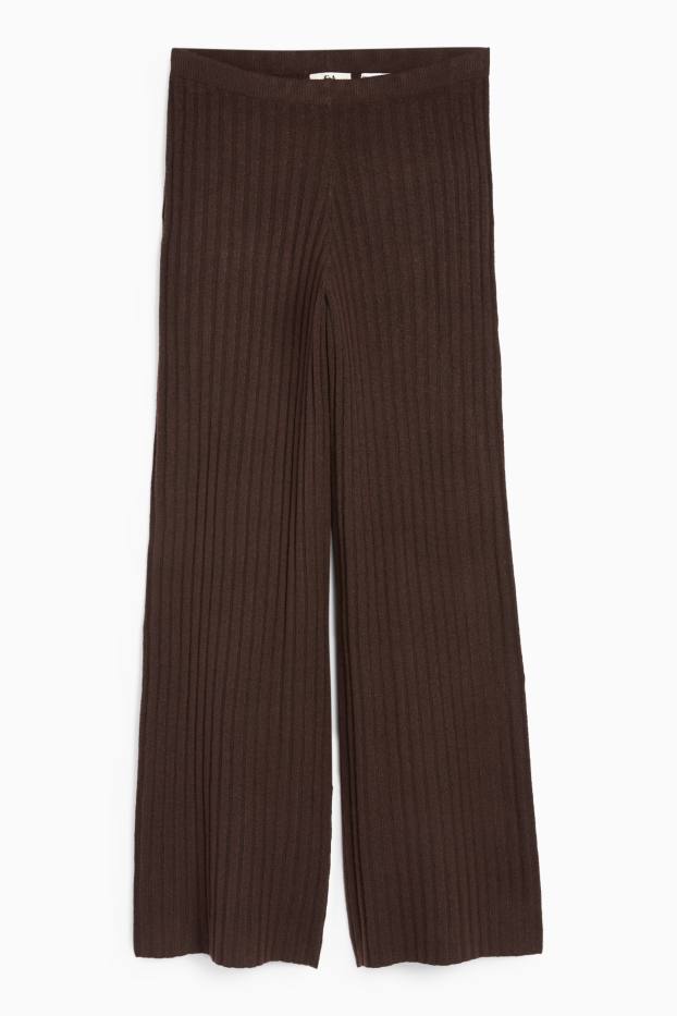 Mujer - Pantalón de punto - high waist - de canalé - marrón oscuro