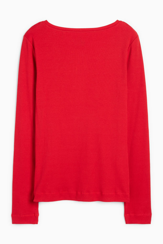 Donna - T-shirt stile serafino - slim fit - a coste - rosso