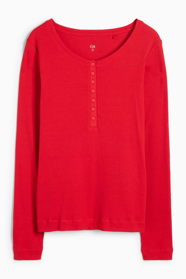 Donna - T-shirt stile serafino - slim fit - a coste - rosso