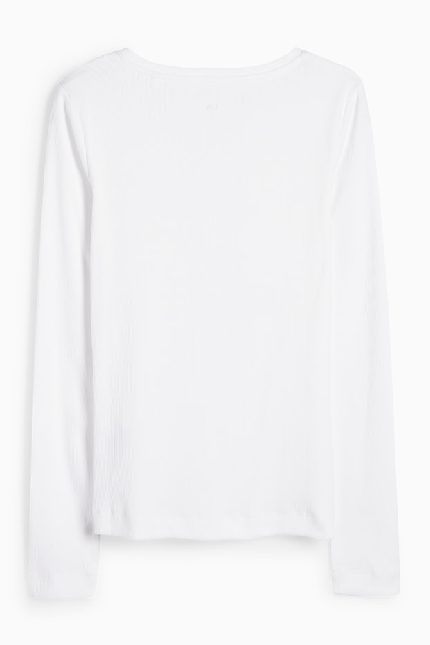 Damen - Henley-Shirt - Slim Fit - gerippt - weiss