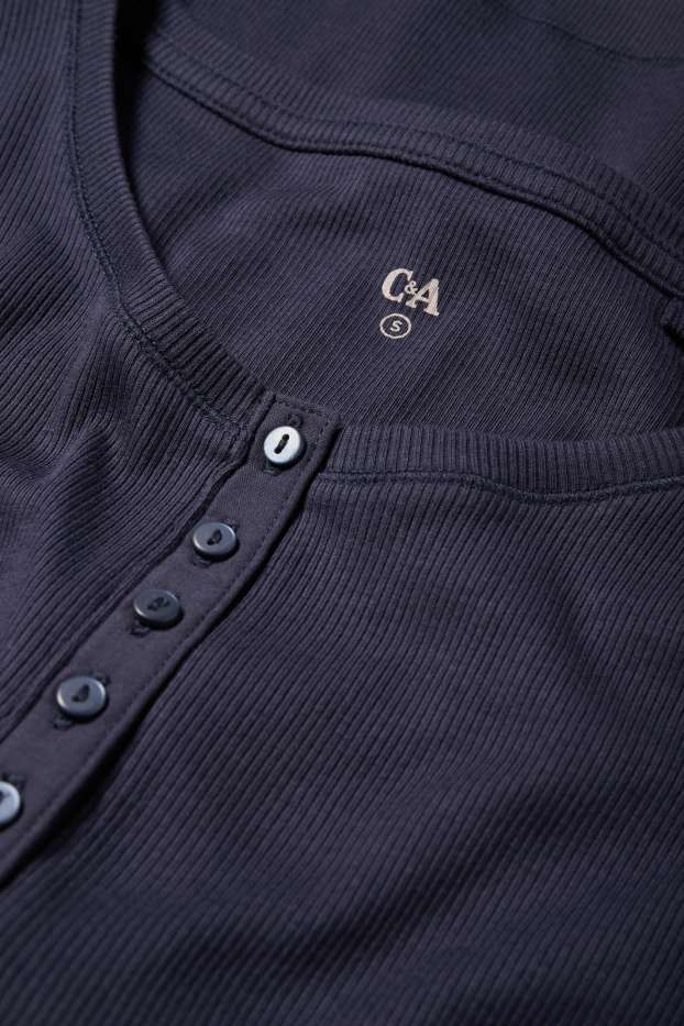 Women - Henley T-shirt - slim fit - ribbed - dark blue