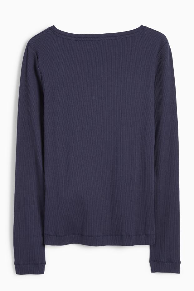 Women - Henley T-shirt - slim fit - ribbed - dark blue