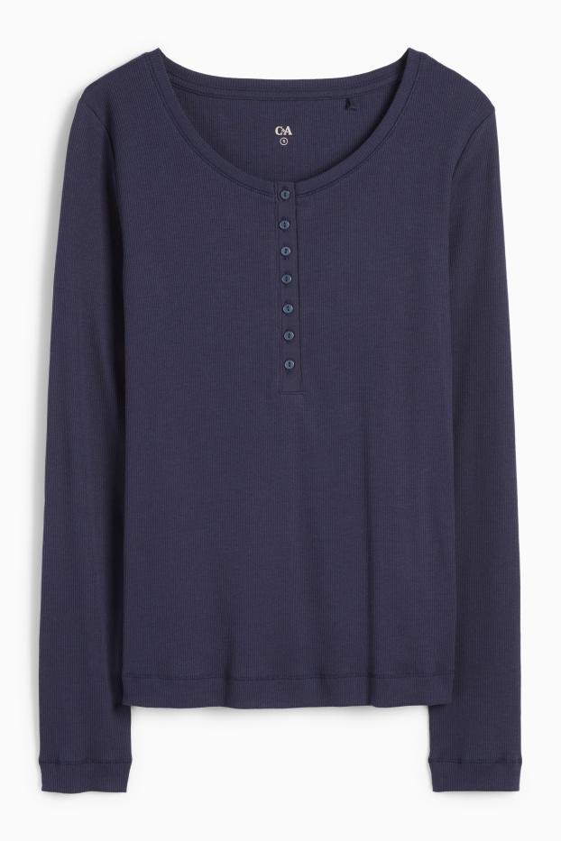 Women - Henley T-shirt - slim fit - ribbed - dark blue