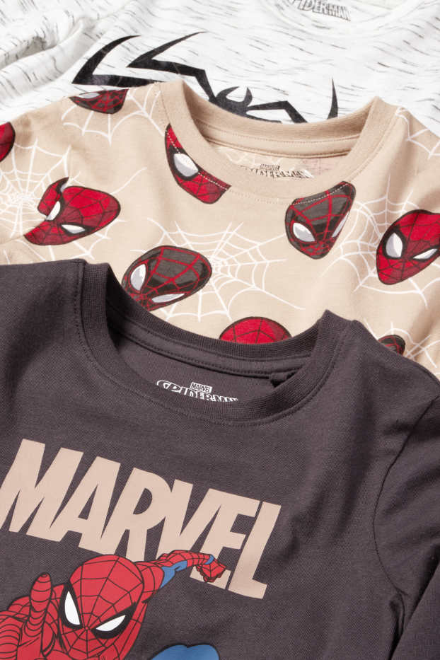 Kinder Jungen - Multipack 3er - Spider-Man - Langarmshirt - braun / beige