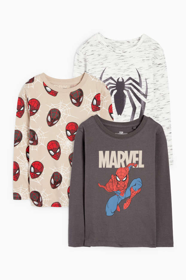 Kinder Jungen - Multipack 3er - Spider-Man - Langarmshirt - braun / beige