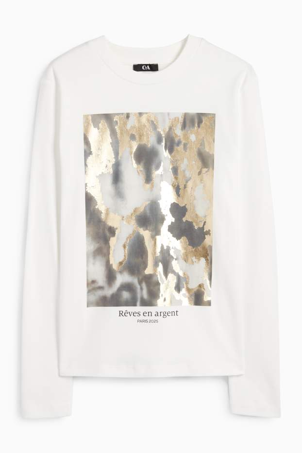 Damen - Langarmshirt - Glanz-Effekt - weiss