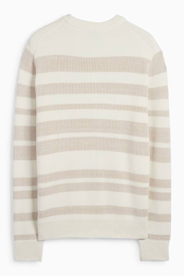 Heren - Trui - gestreept - met structuur - licht beige