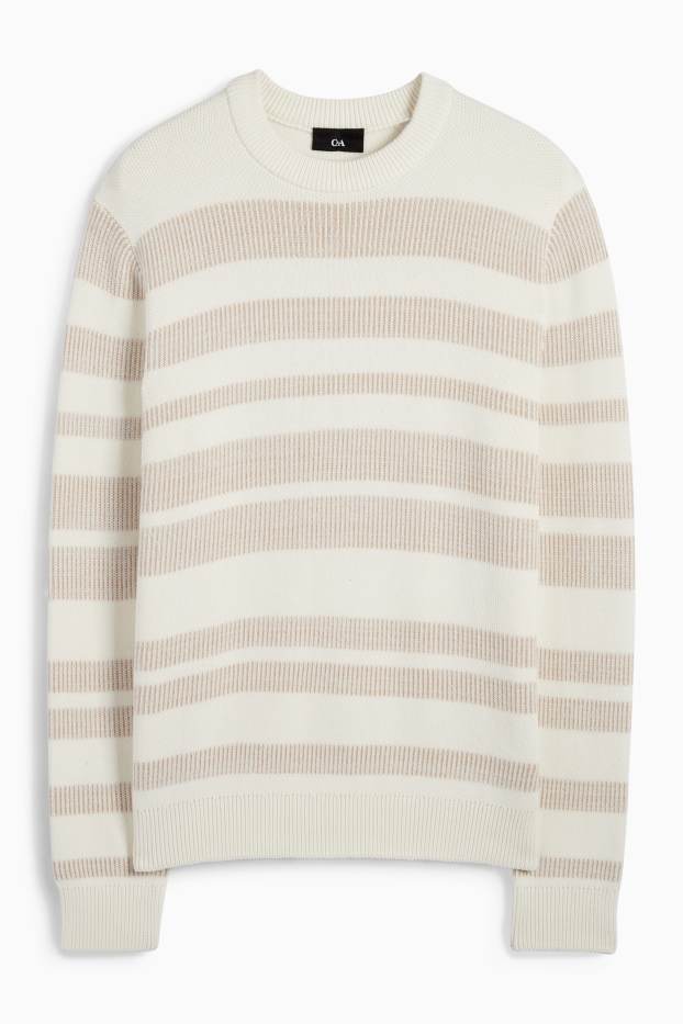 Heren - Trui - gestreept - met structuur - licht beige