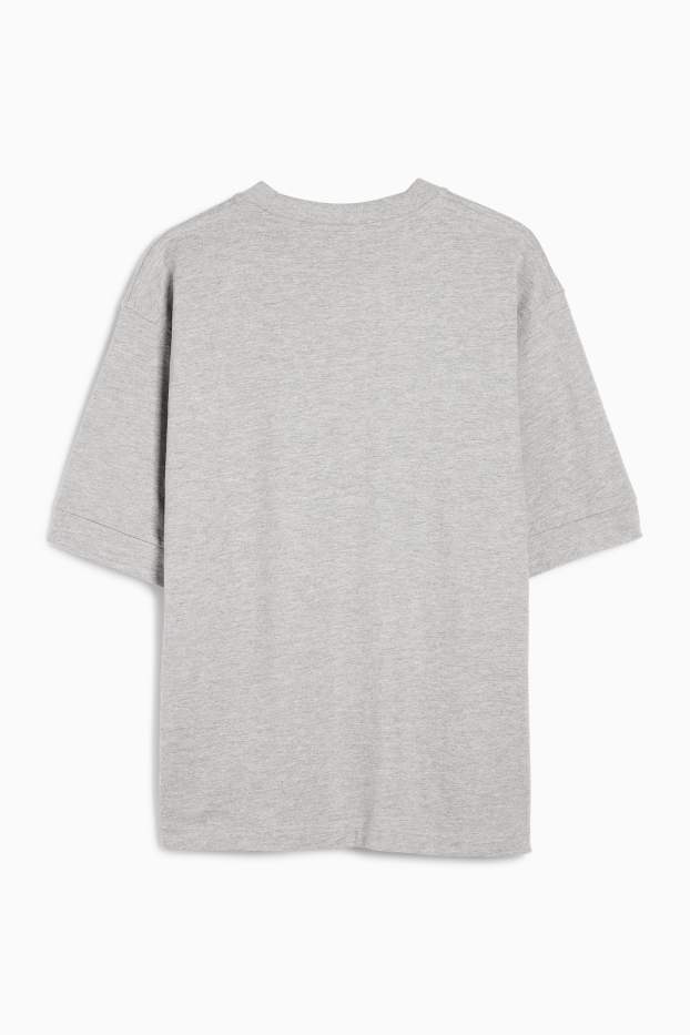 Pánské - Tričko - relaxed fit - světle šedá-žíhaná