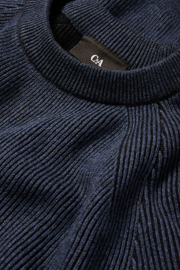 Men - Jumper - ribbed - dark blue