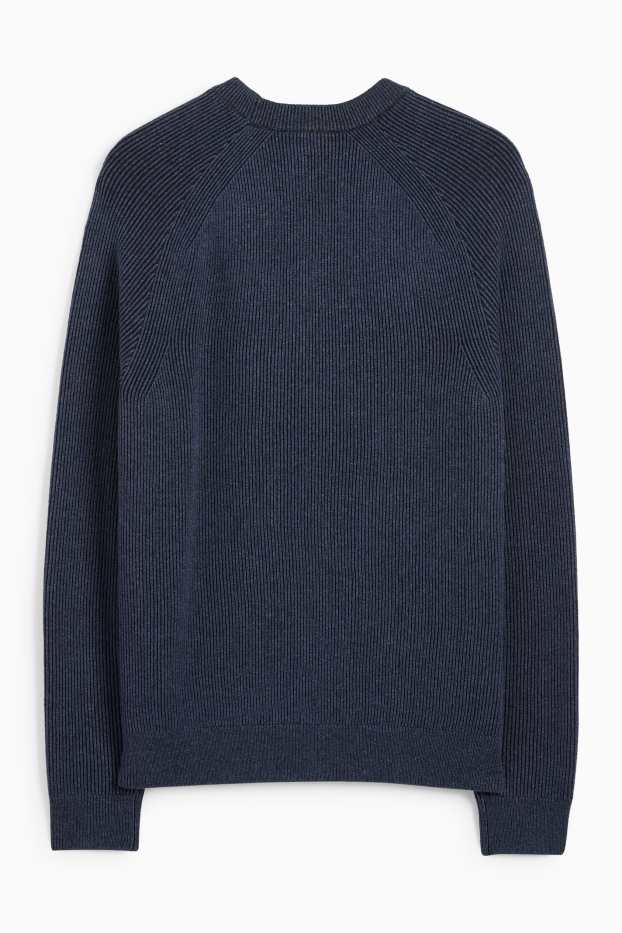 Men - Jumper - ribbed - dark blue