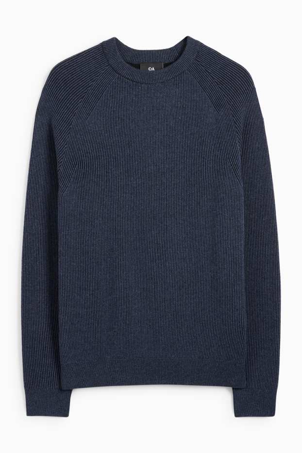 Men - Jumper - ribbed - dark blue