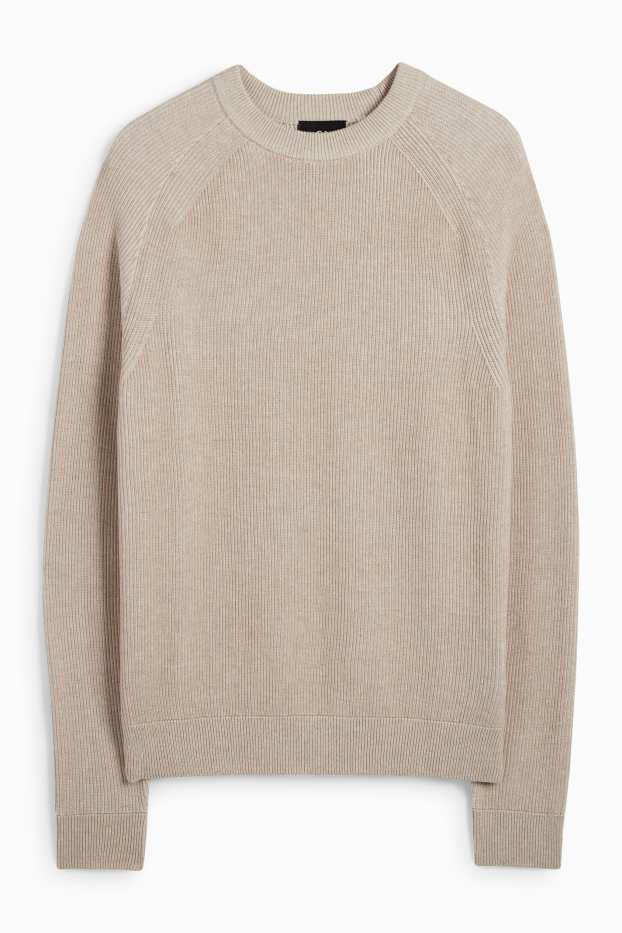 Men - Jumper - ribbed - beige