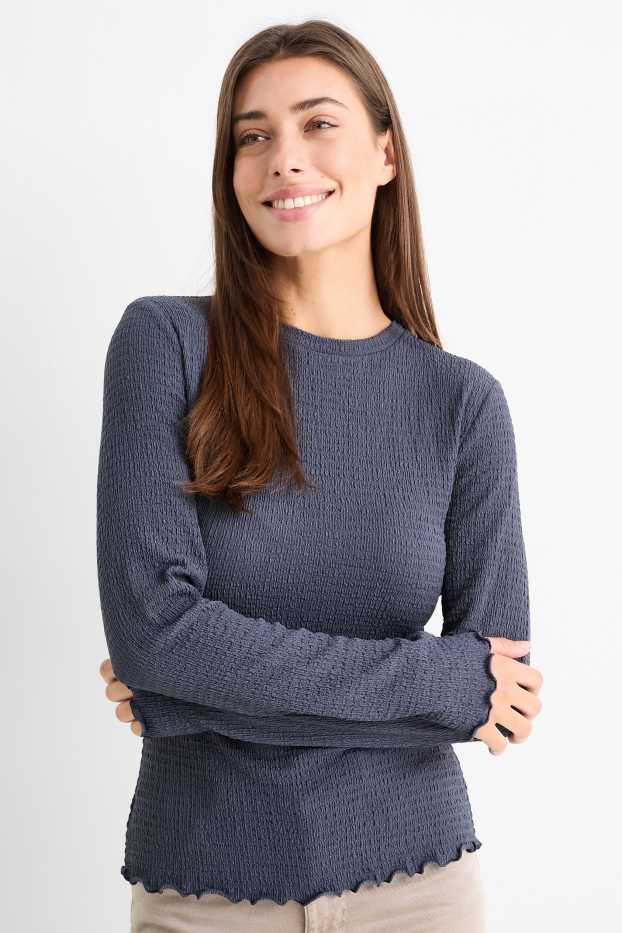 Damen - Langarmshirt - strukturiert - dunkelblau