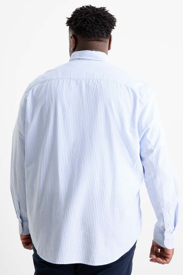 Pánské - Košile - regular fit - button-down - pruhovaná - bílá / světle modrá