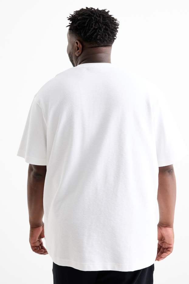 Herren - T-Shirt - Relaxed Fit - gerippt - weiß
